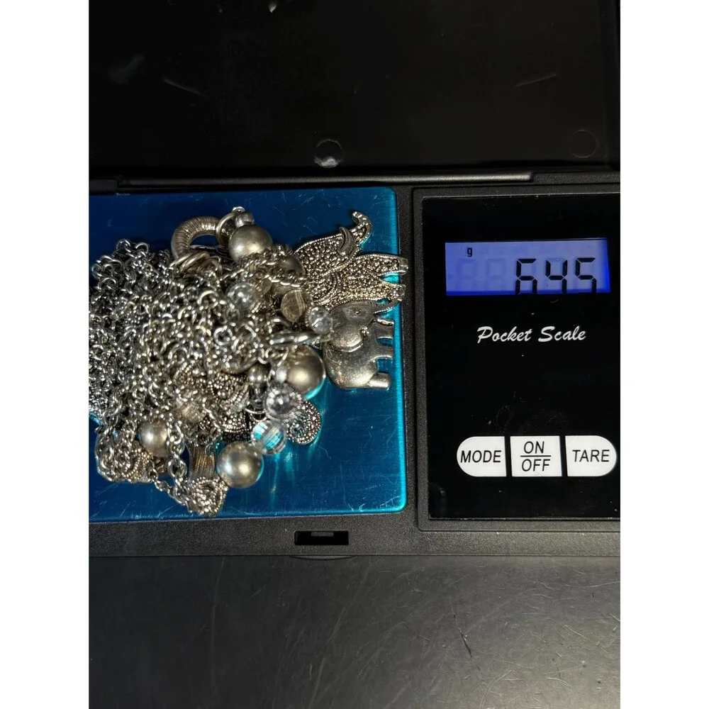 Vintage Silver Tone Elephant Charm Necklace Art Deco Style Marcasite Look